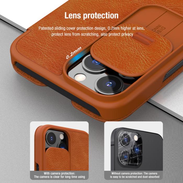 Bild 5, NILLKIN iPhone 13 Pro Max - NILLKIN Qin CamShield Läder Fodral - Svart - Teknikhallen.se