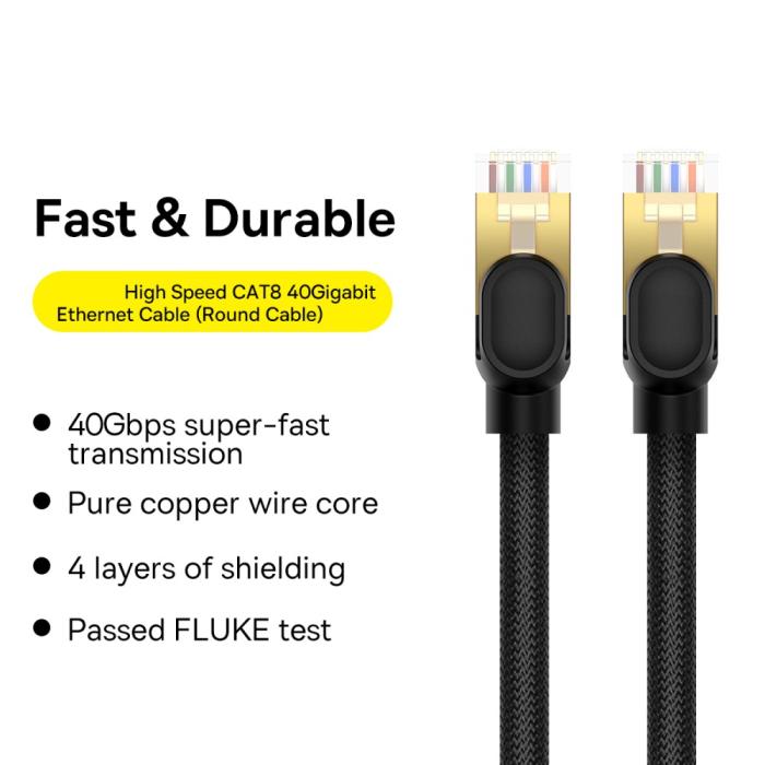 Bild 2, BASEUS BASEUS 1 m Cat8 40Gbps RJ45 Nätverkskabel Svart - Teknikhallen.se