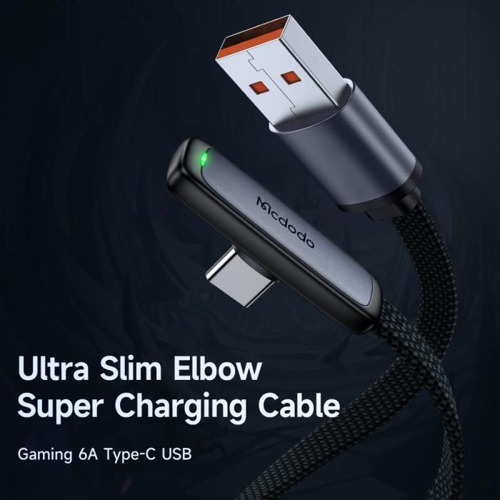 Bild 2, MCDODO Mcdodo 1.2m 100W 6A USB-C Elbow Kabel Svart - Teknikhallen.se
