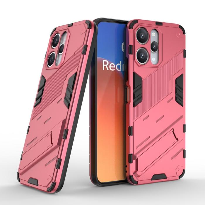 Bild 5,  Xiaomi Redmi 12 5G/4G Skal Kickstand Hybrid Armor Rosa - Teknikhallen.se