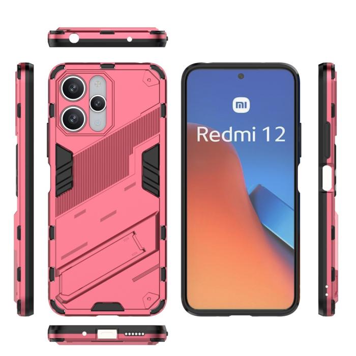 Bild 6,  Xiaomi Redmi 12 5G/4G Skal Kickstand Hybrid Armor Rosa - Teknikhallen.se