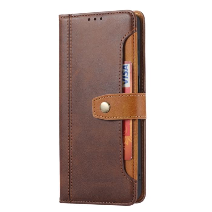 Bild 2,  Samsung Galaxy S21 FE Fodral Premium Med Frontficka Brun - Teknikhallen.se