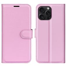  iPhone 16 Pro Fodral Litchi L&auml;der Ljusrosa - Teknikhallen.se