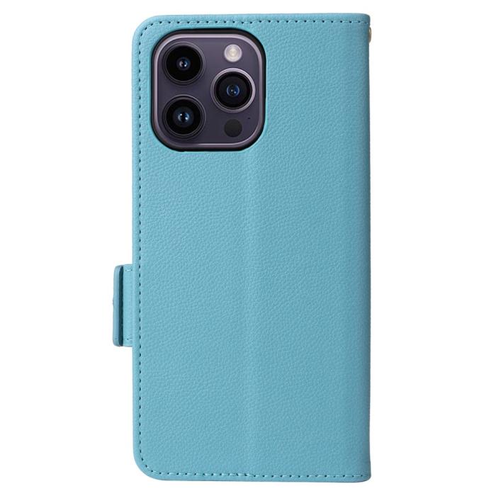 Bild 6,  iPhone 15 Plus Fodral Litchi Textur Med Snodd Ljus Blå - Teknikhallen.se