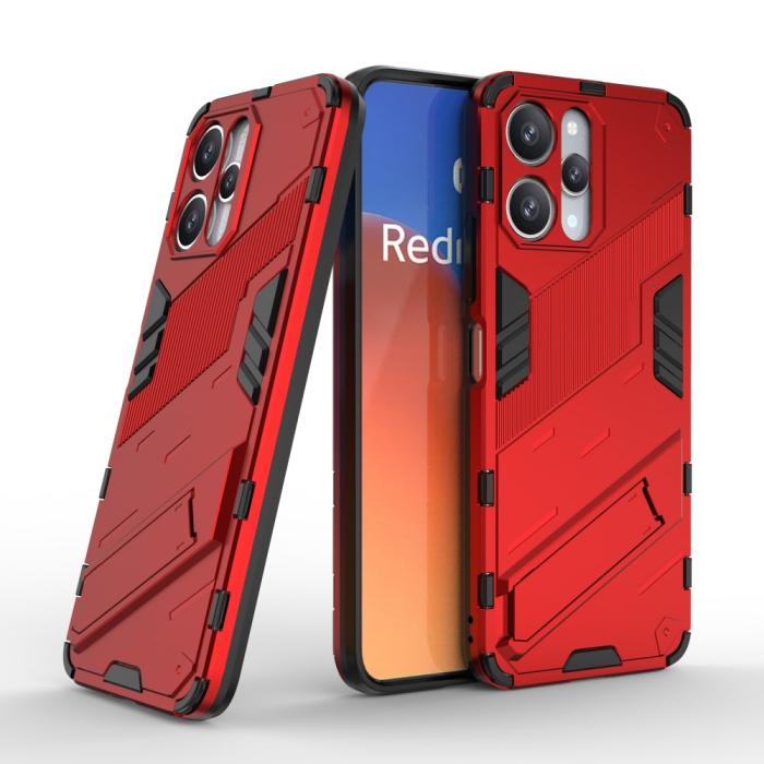 Bild 5,  Xiaomi Redmi 12 5G/4G Skal Kickstand Hybrid Armor Röd - Teknikhallen.se