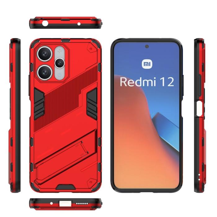 Bild 6,  Xiaomi Redmi 12 5G/4G Skal Kickstand Hybrid Armor Röd - Teknikhallen.se