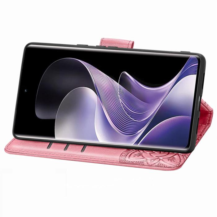 Bild 3,  Xiaomi Redmi Note 14 Pro 5G Fodral Läder Fjäril Tryck Rosa - Teknikhallen.se