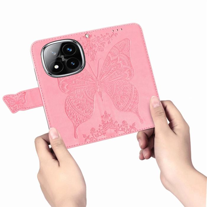 Bild 4,  Xiaomi Redmi Note 14 Pro 5G Fodral Läder Fjäril Tryck Rosa - Teknikhallen.se