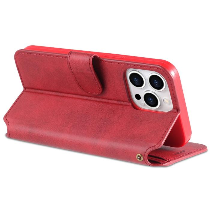 Bild 6, AZNS iPhone 13 Pro Max - AZNS Slim Läder Fodral - Röd - Teknikhallen.se