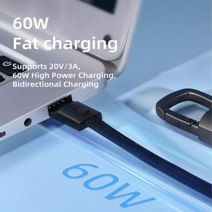 Bild 4, Tech-Protect Tech-Protect 60W/3A PD USB-C - USB-C Kabel Nyckelring Iron Grey - Teknikhallen.se
