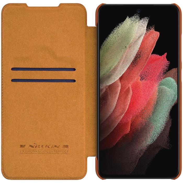 Bild 4, NILLKIN NILLKIN Samsung Galaxy S22 Ultra Fodral Qin Series Brun - Teknikhallen.se