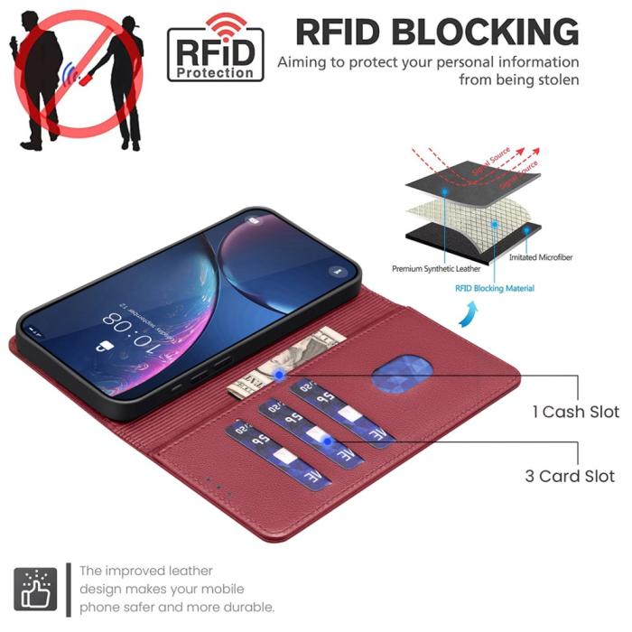 Bild 2,  Samsung Galaxy S25 Ultra Fodral Läder RFID Röd - Teknikhallen.se