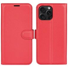  iPhone 16 Pro Fodral Litchi L&auml;der R&ouml;d - Teknikhallen.se
