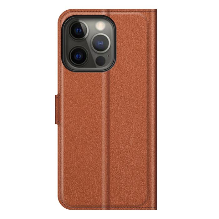 Bild 6,  iPhone 13 Pro Fodral Litchi Läder Brun - Teknikhallen.se