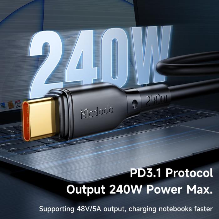Bild 3, MCDODO Mcdodo 2m 240W 5A PD USB-C - USB-C Snabbladdningskabel Svart - Teknikhallen.se