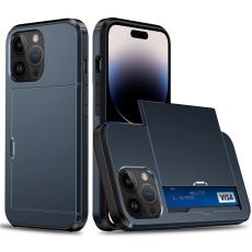  iPhone 15 Pro Max Skal Hybrid Kortfack M&ouml;rk Bl&aring; - Teknikhallen.se