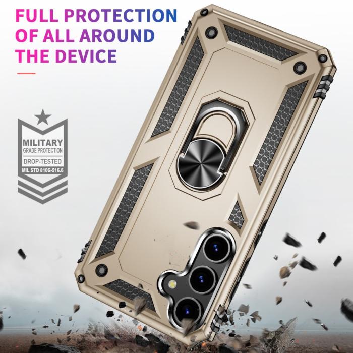 Bild 2,  Samsung Galaxy S24 Skal Hybrid Armor Ring Guld - Teknikhallen.se