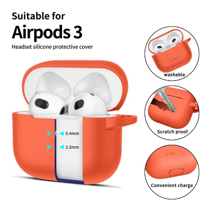 Bild 2, Tech-Protect Tech-Protect AirPods 3 Skal Silikon Hook Neon Orange - Teknikhallen.se