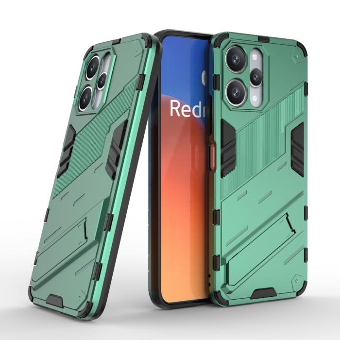 Bild 5,  Xiaomi Redmi 12 5G/4G Skal Kickstand Hybrid Armor Grön - Teknikhallen.se
