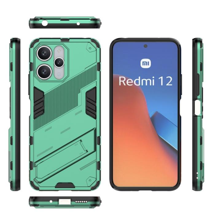 Bild 6,  Xiaomi Redmi 12 5G/4G Skal Kickstand Hybrid Armor Grön - Teknikhallen.se