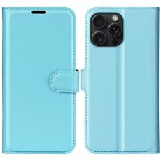  iPhone 16 Pro Fodral Litchi L&auml;der Bl&aring; - Teknikhallen.se