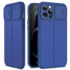  iPhone 14 Skal Litchi Textur Med Kameraskydd Bl&aring; - Teknikhallen.se