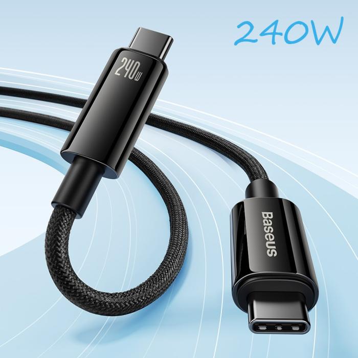 Bild 2, BASEUS Baseus 3m 240W USB-C - USB-C Kabel Tungsten Gold Series Svart - Teknikhallen.se