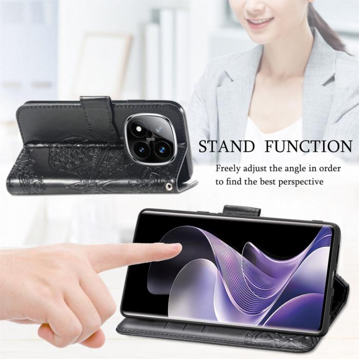 Bild 4,  Xiaomi Redmi Note 14 Pro 5G Fodral Läder Fjäril Tryck Svart - Teknikhallen.se