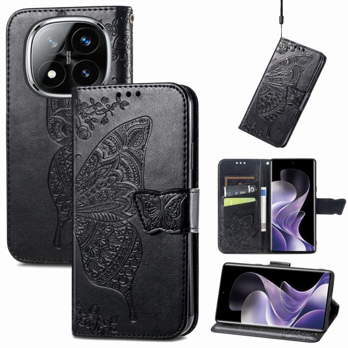 Bild 5,  Xiaomi Redmi Note 14 Pro 5G Fodral Läder Fjäril Tryck Svart - Teknikhallen.se