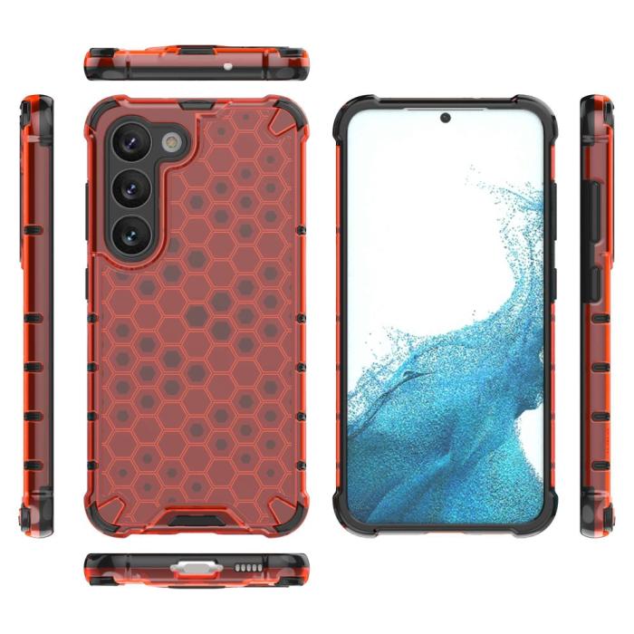 Bild 4,  Samsung Galaxy S23 Skal Shockproof Honeycomb Textur Röd - Teknikhallen.se