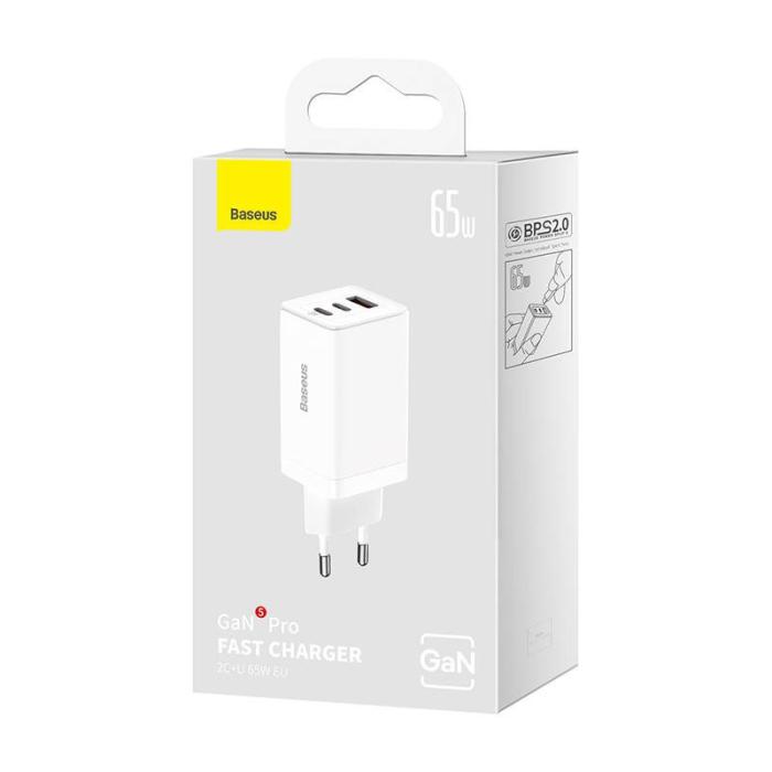 Bild 6, BASEUS Baseus 65W GaN5 Pro Väggladdare 2x USB-C 1x USB-A Vit - Teknikhallen.se