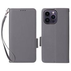  iPhone 15 Plus Fodral Litchi Textur Med Snodd Gr&aring; - Teknikhallen.se