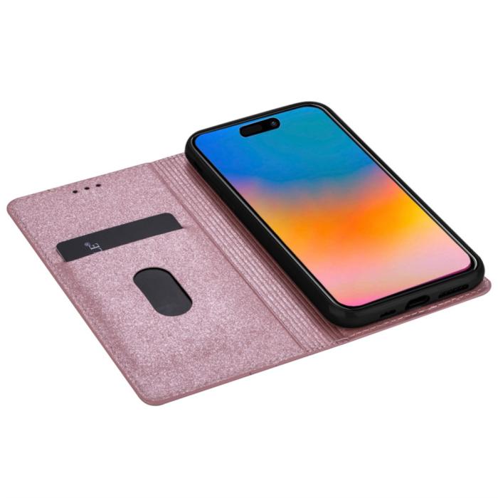 Bild 3,  iPhone 15 Plus Fodral Flip Glitter Roséguld - Teknikhallen.se