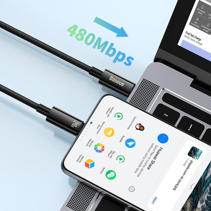 Bild 4, BASEUS Baseus 3m 240W USB-C - USB-C Kabel Tungsten Gold Series Svart - Teknikhallen.se