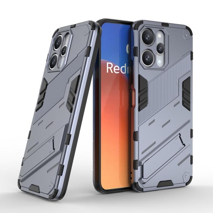 Bild 5,  Xiaomi Redmi 12 5G/4G Skal Kickstand Hybrid Armor Grå - Teknikhallen.se