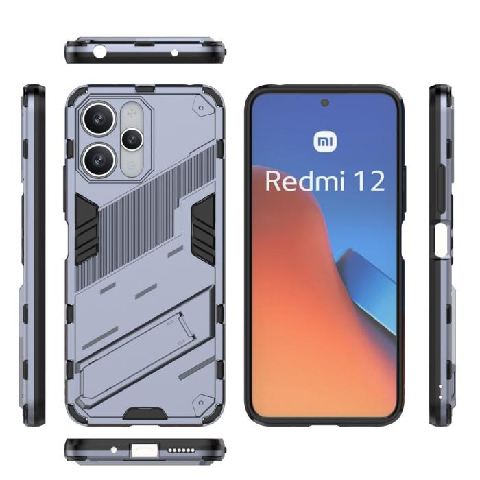 Bild 6,  Xiaomi Redmi 12 5G/4G Skal Kickstand Hybrid Armor Grå - Teknikhallen.se