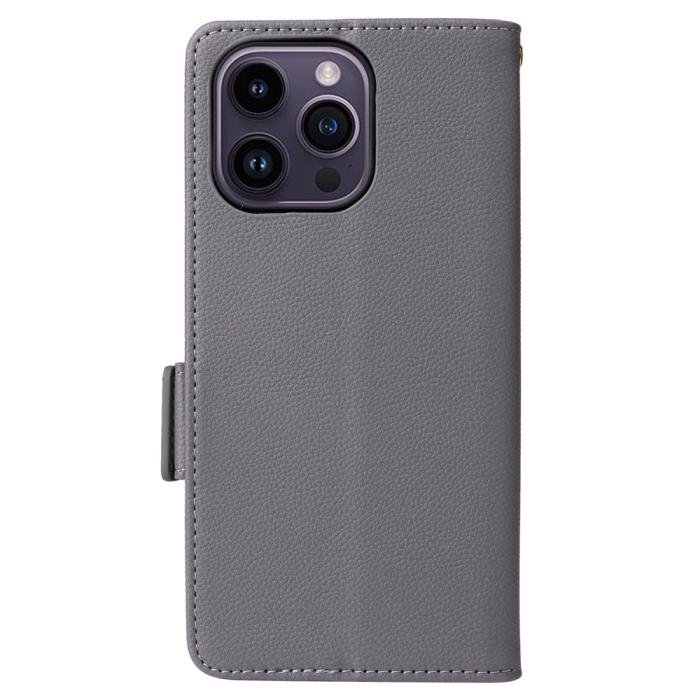 Bild 6,  iPhone 15 Plus Fodral Litchi Textur Med Snodd Grå - Teknikhallen.se