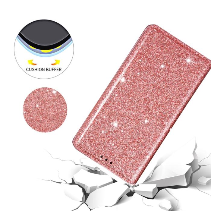 Bild 4,  iPhone 15 Plus Fodral Flip Glitter Roséguld - Teknikhallen.se