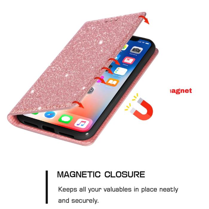 Bild 5,  iPhone 15 Plus Fodral Flip Glitter Roséguld - Teknikhallen.se