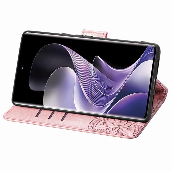 Bild 3,  Xiaomi Redmi Note 14 Pro 5G Fodral Läder Fjäril Tryck Roséguld - Teknikhallen.se