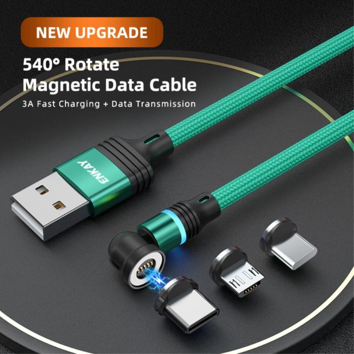 Bild 2, ENKAY ENKAY 1 m 3in1 USB-C / Lightning / MicroUSB 360° Magnetkabel - Teknikhallen.se