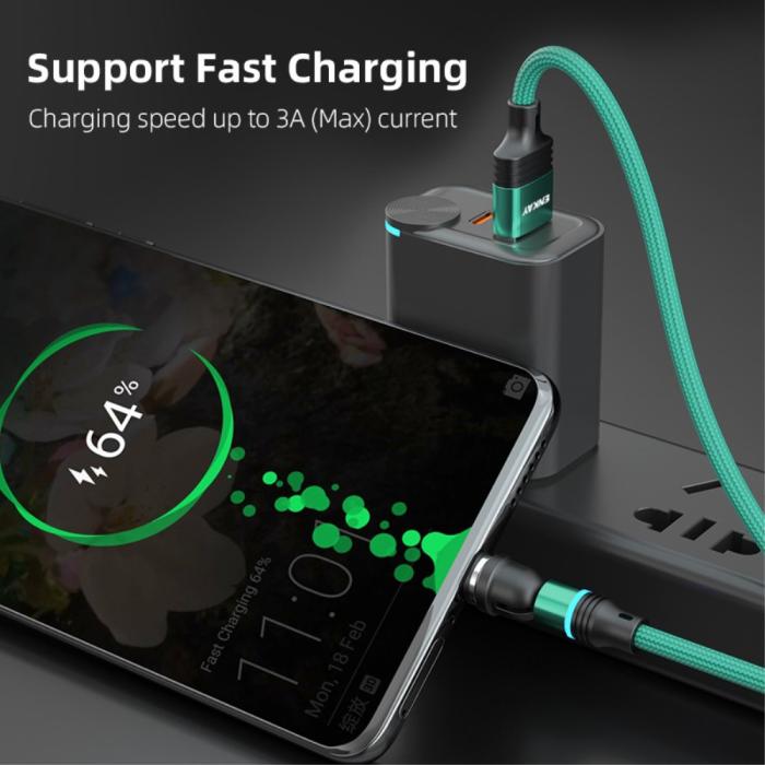 Bild 5, ENKAY ENKAY 1 m 3in1 USB-C / Lightning / MicroUSB 360° Magnetkabel - Teknikhallen.se
