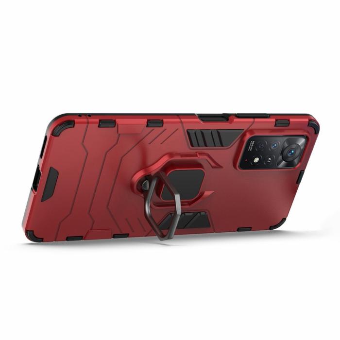 Bild 2,  Xiaomi Redmi Note 11 Pro 5G Skal Armor Hybrid Ring Röd - Teknikhallen.se