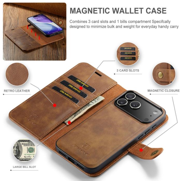 Bild 4, DG.MING DG.MING iPhone 17 Pro 2in1 Magnet Fodral / Skal Brun - Teknikhallen.se