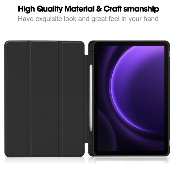 Bild 2,  Samsung Galaxy Tab S9 FE Fodral Läder Pennhållare Svart - Teknikhallen.se