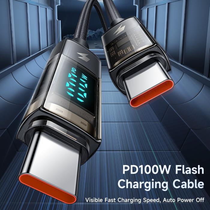 Bild 2, MCDODO Mcdodo 1.2m 100W 5A USB-C - USB-C Auto Off Kabel Svart - Teknikhallen.se