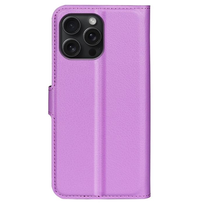 Bild 6,  iPhone 16 Pro Fodral Litchi Läder Lila - Teknikhallen.se
