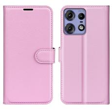  Motorola Edge 50 Pro 5G Litchi L&auml;der Fodral Ljus Rosa - Teknikhallen.se