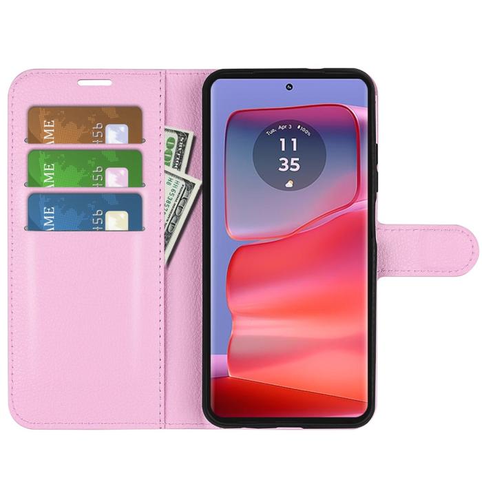 Bild 2,  Motorola Edge 50 Pro 5G Litchi Läder Fodral Ljus Rosa - Teknikhallen.se