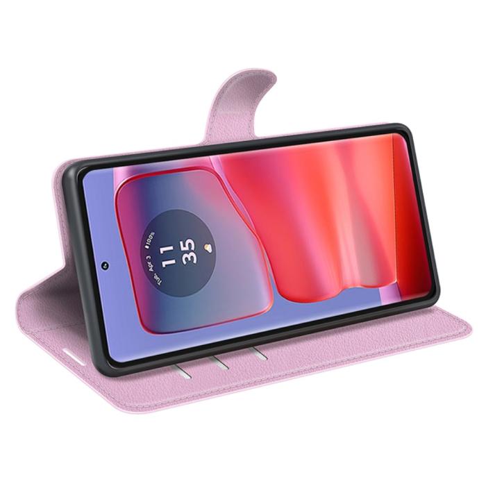 Bild 3,  Motorola Edge 50 Pro 5G Litchi Läder Fodral Ljus Rosa - Teknikhallen.se